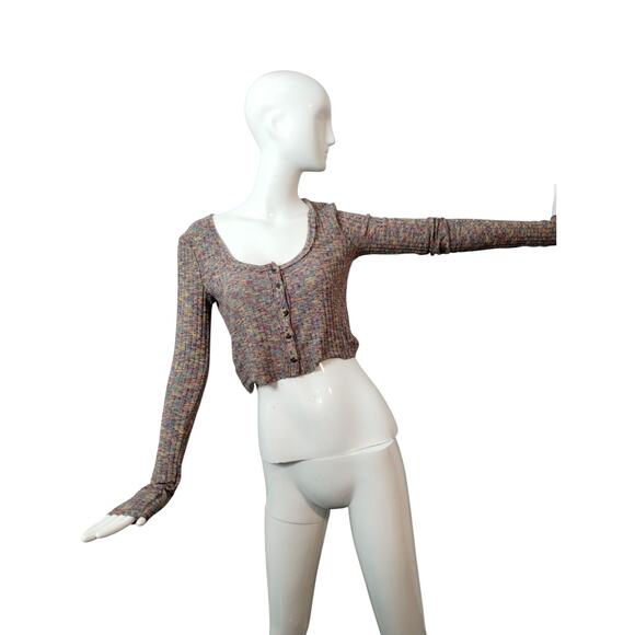 Urban Outfitters Women's Size L Ribbed Multi Color Grungecore Cropped Ashton Top - Picture 1 of 9